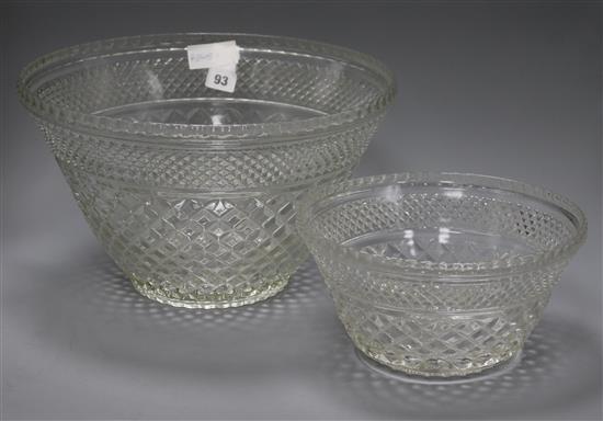 Two large glass bowls largest diameter 35.5cm